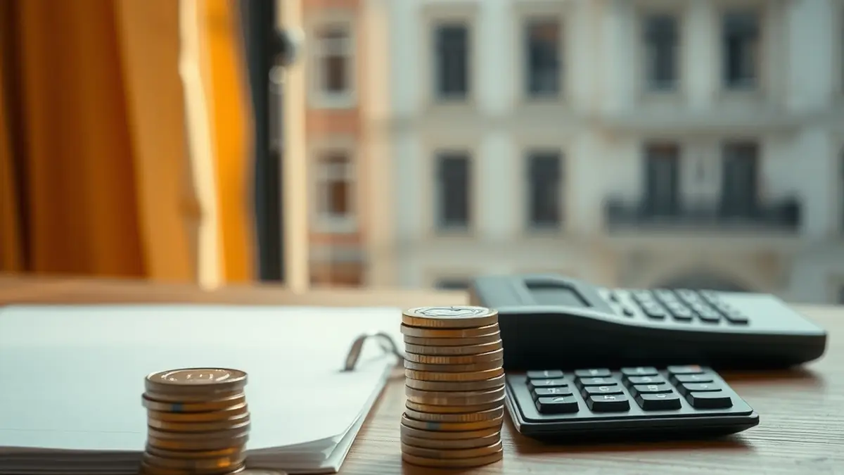 Pièces en euros, dossier fermé et calculatrice près d'une fenêtre