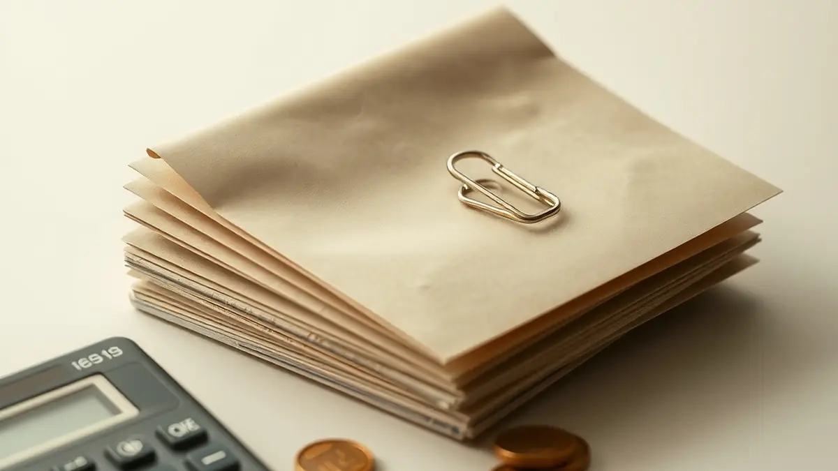 Enveloppes fermées réunies par un trombone à côté d’une calculatrice
